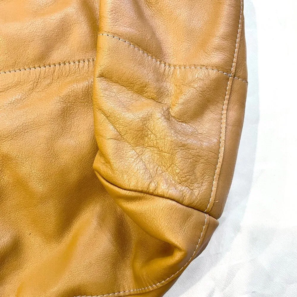 NewbarK Tan Leather Slouchy Oversized Tote Top Handle Bag - Image 4