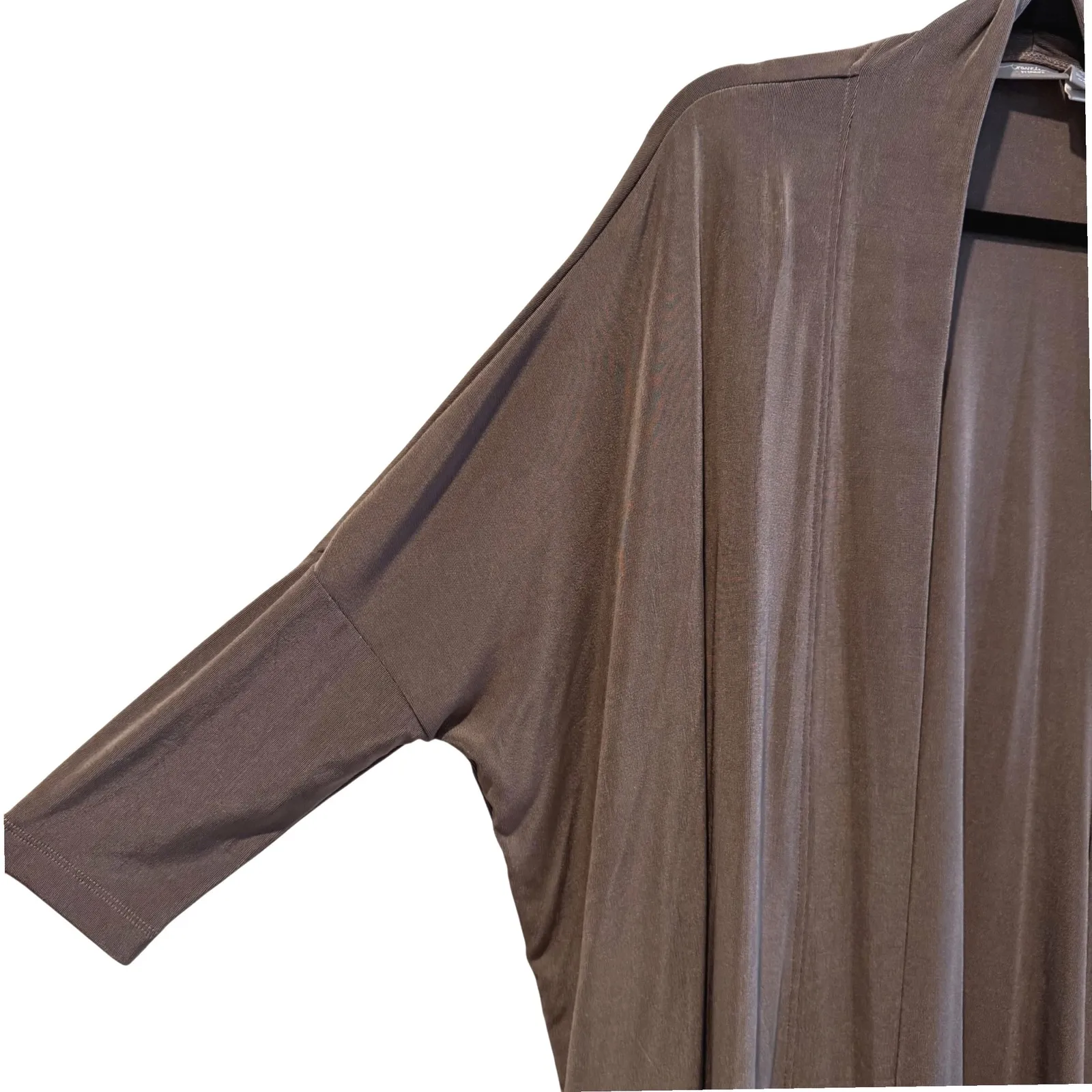 Travelers by Chicos Cardigan Acetate Spandex Blend Open Front Draped Size 12 (2) Brown - Image 3