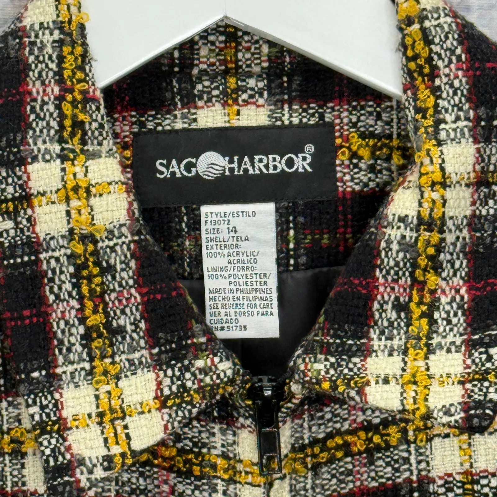 Vintage Sag Harbor Yellow Black Plaid Shacket Blazer Zip Size 14 Academia Y2K - Image 3