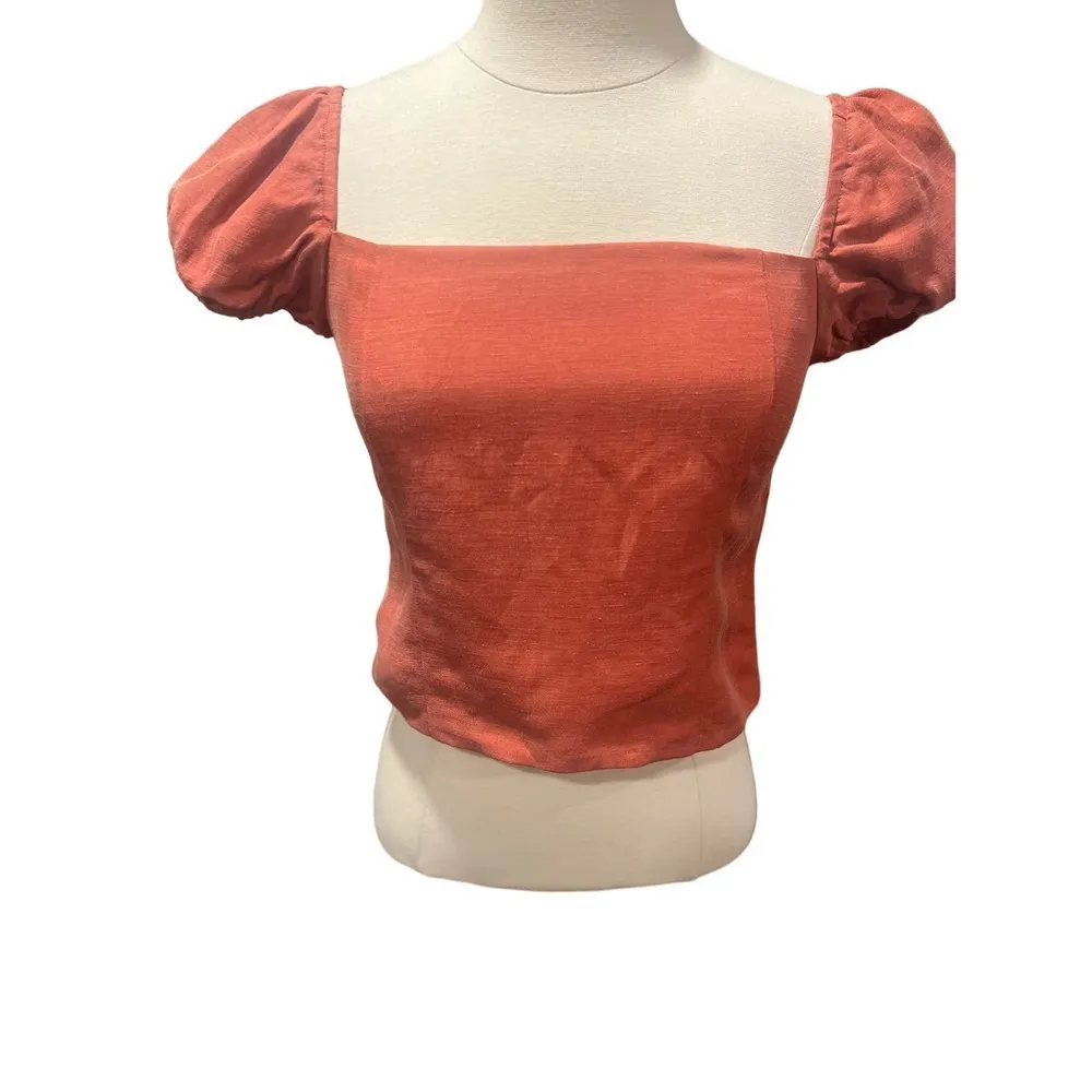 J.Crew Women’s Cottagecore Squared neck Cupro Linen cropped Top XS Red - Image 3