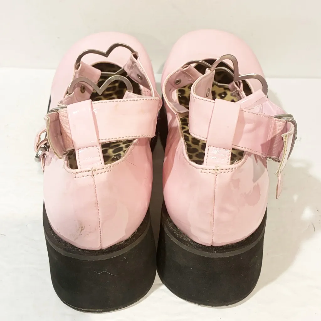 Demonia‎ Size 12 Baby Pink Patent SPRITE-02 Platform Heart Buckle Shoes - Image 5