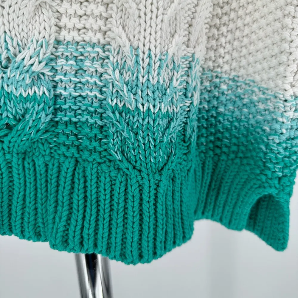 Tommy Bahama White Teal Ombré Dipped Long Sleeve Sweater Cable Knit size Medium - Image 6