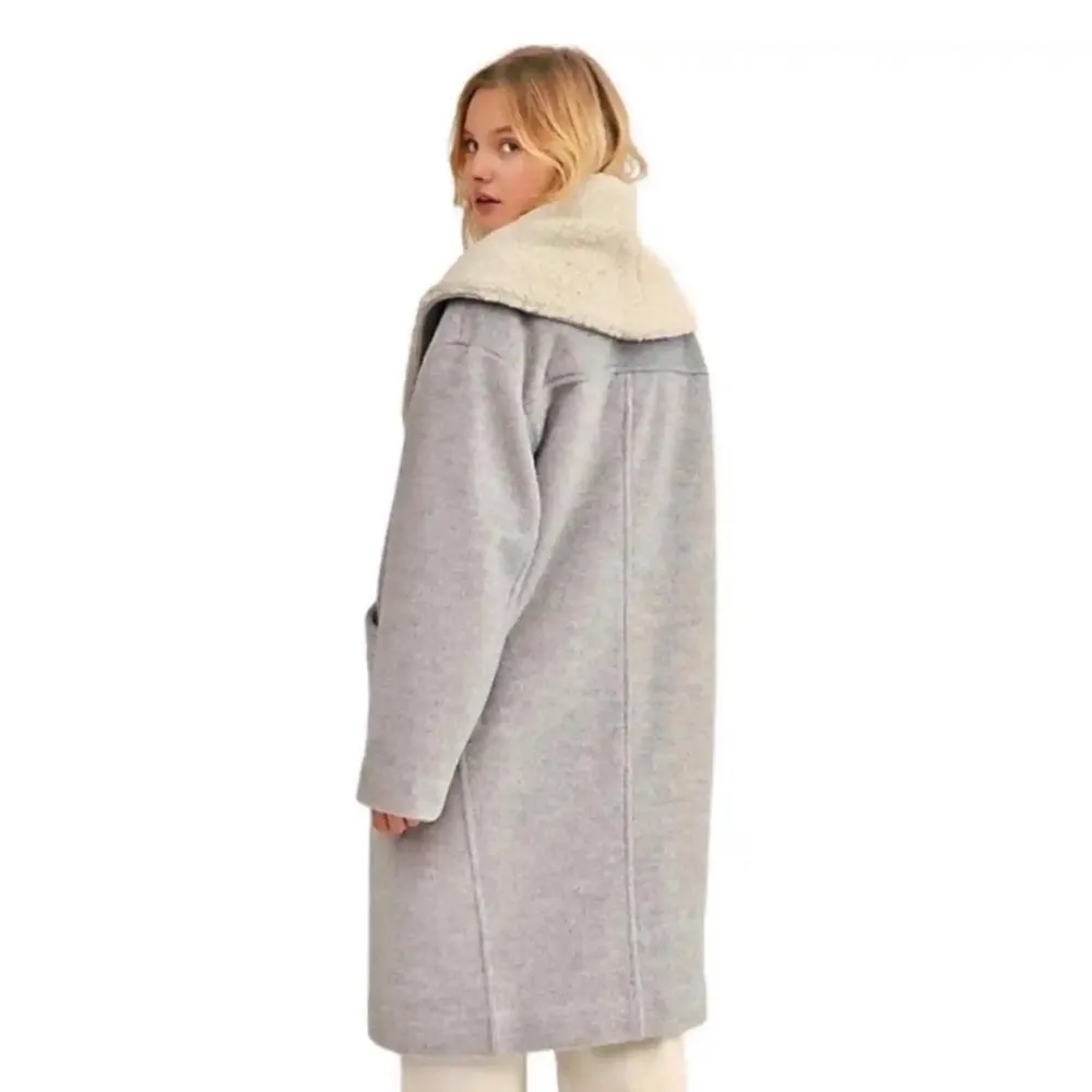 NWT Free People Wool Sherpa Coat Coco Cozy Grey - Image 3