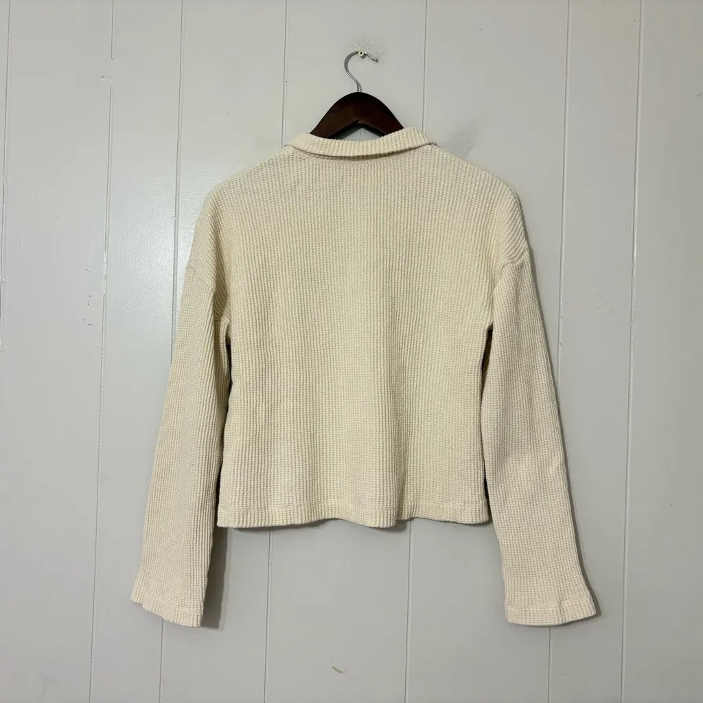 Reformation Jeans Yale Waffle Zip Top Size S Cream Half Zip Cropped Pullover - Image 8