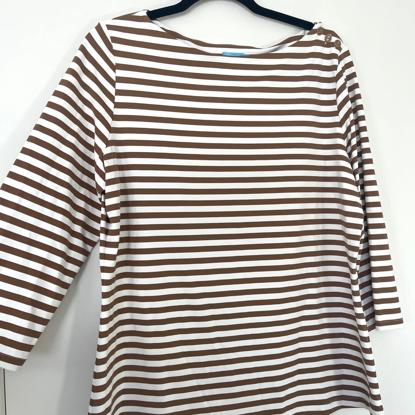 J. McLaughlin $148 Striped Wavesong Striped Top 3/4 Sleeve Brown White Size XL - Image 3
