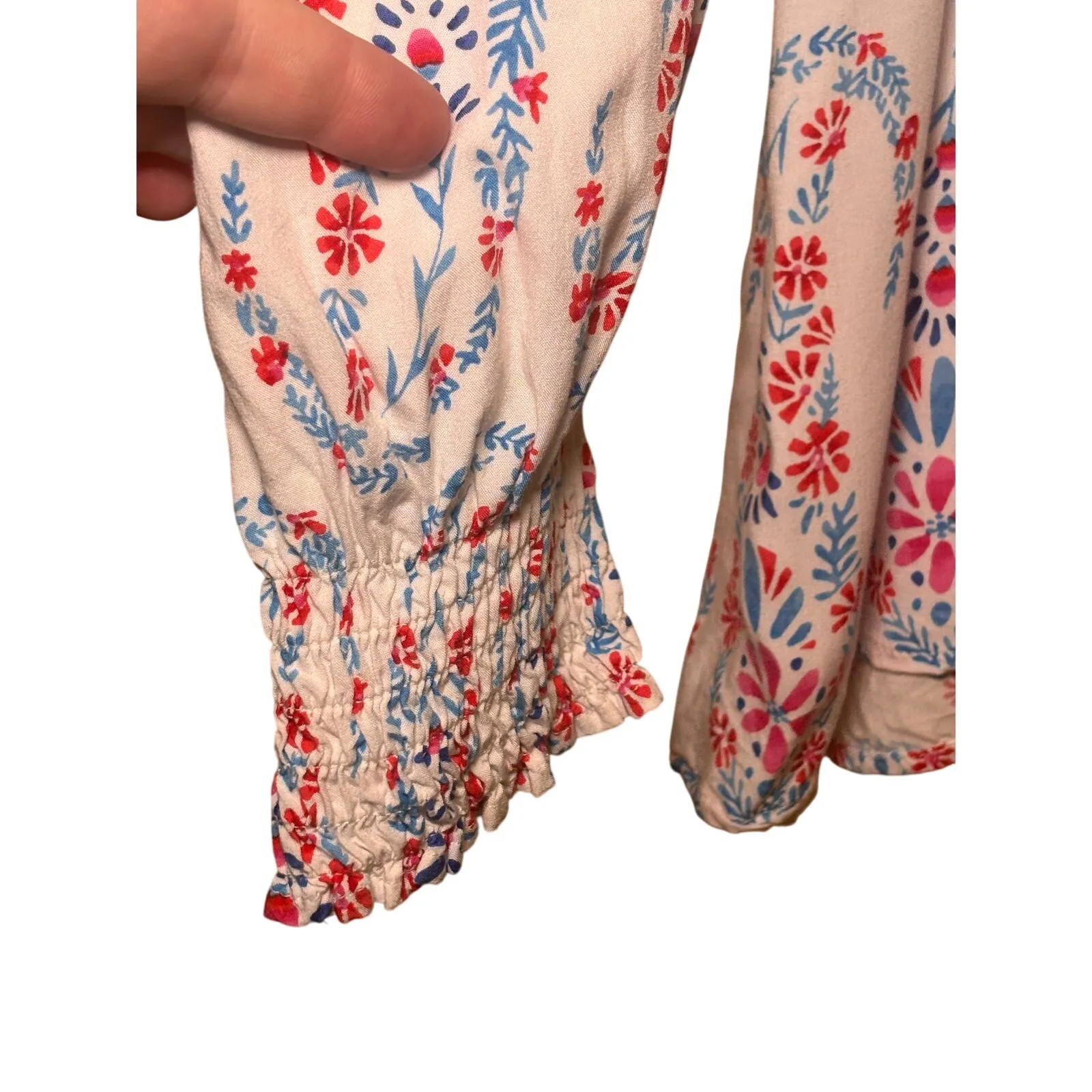 Talbots Scandinavian Floral Peasant Top Ruching Elastic Cuff Womens Size XLP - Image 4