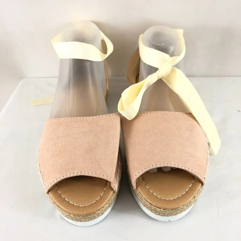 Womens D'Orsay Flats Ankle Strap Peep Toe US 10 Tan - Image 2