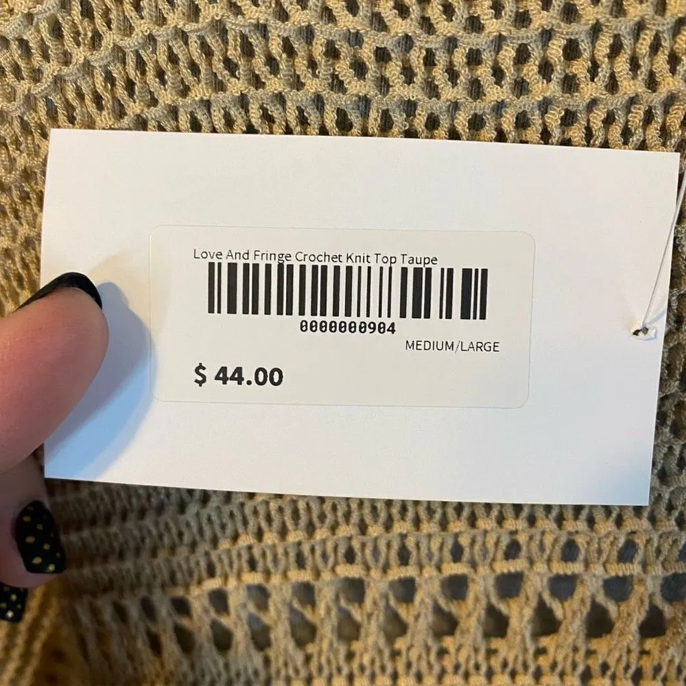 ee:some Womens Open Knit Top Fringe Acrylic Blend Short Sleeve Tan Taupe Medium - Image 6