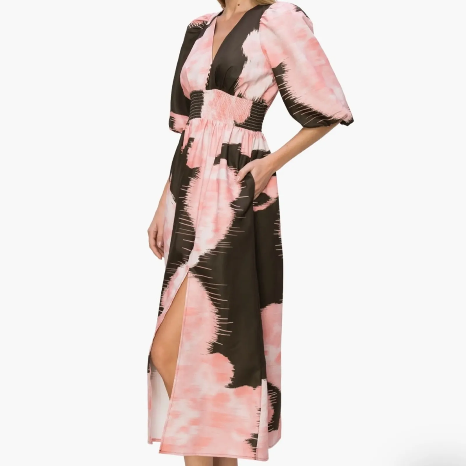 MELLODAY  Print Puff Sleeve Midi Dress Size L - Image 3