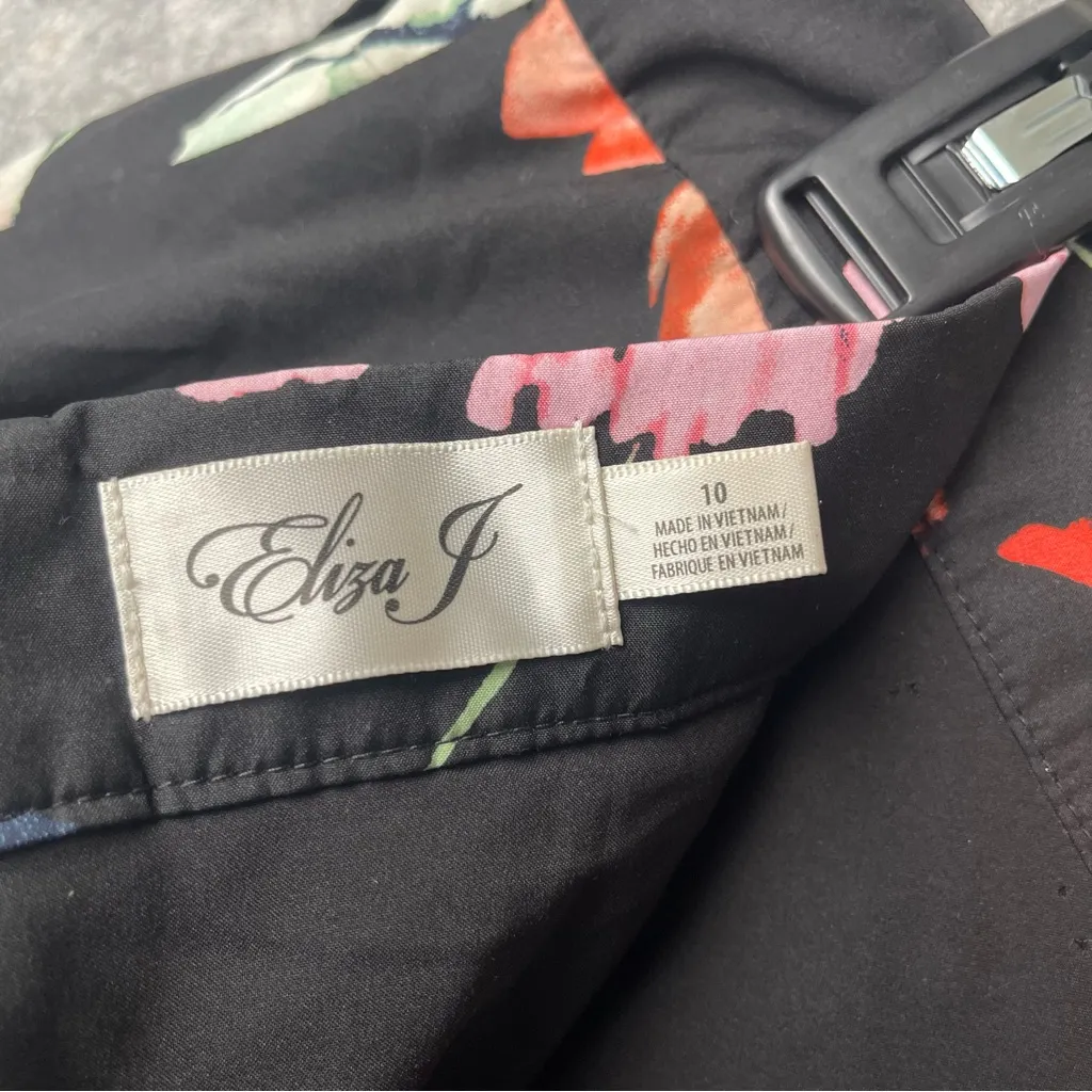 Eliza J Womens Size 10 Floral‎ Taffeta Ruffle Flouncy Skirt Black - Image 8