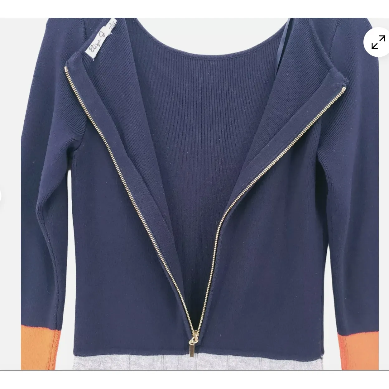 ELIZA J Women's Sweater Dress MEDIUM Colorblock Fit & Flare Navy Blue Grey - Image 4