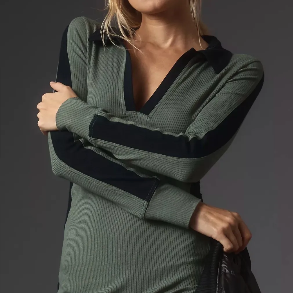 Daily Practice by Anthropologie Long-Sleeve Colourblock Polo Midi Dress Sz L - Image 13