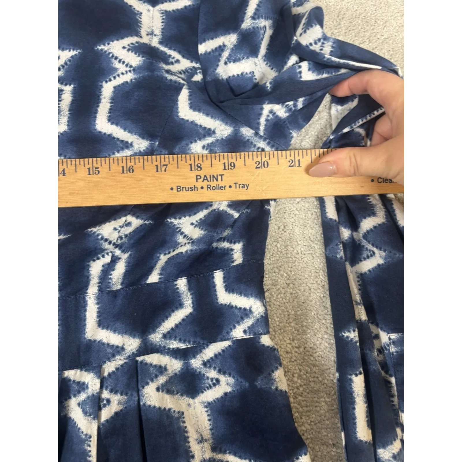 Lafayette 148 Ikat Pleated Tunic Top Size 14 Batik Dyed Career Office Lagenlook Blue - Image 5