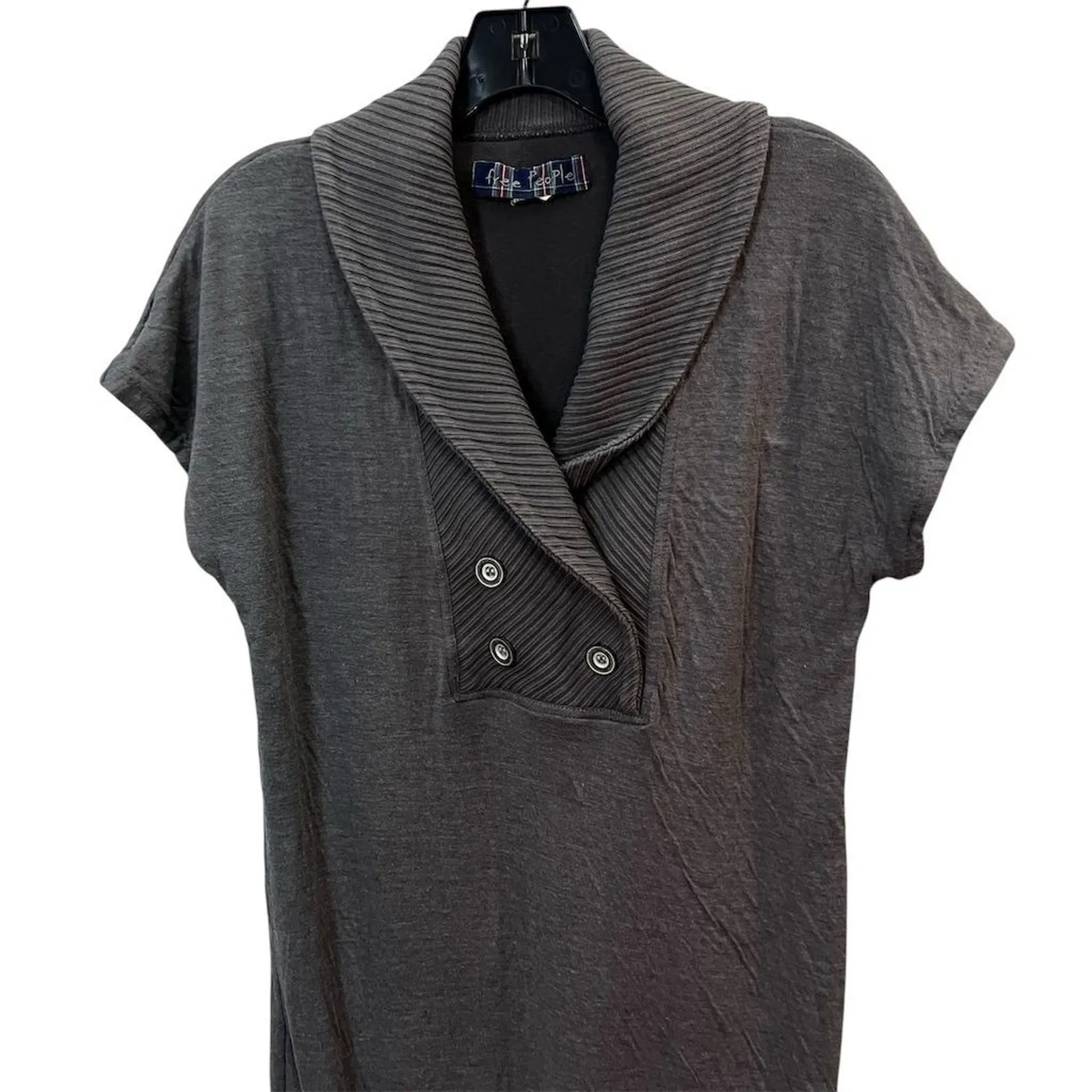 Free People Y2K Knit Sweater Mini Dress Size Large Gray Short Sleeve Collared - Image 2