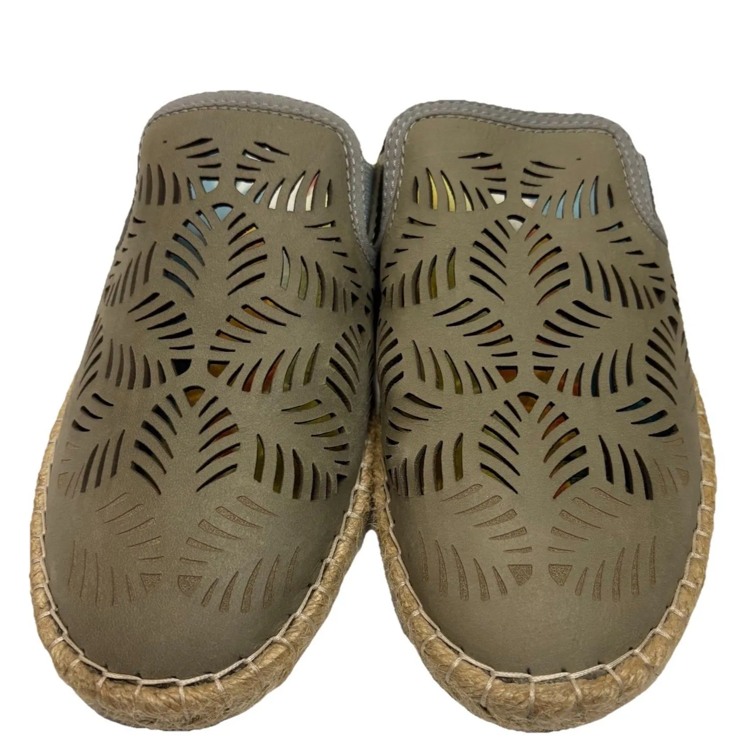 OluKai Kaula Olu Ili Shoes Size 7 Leather Espadrille Mule Tapa Tapa Perforated Tan - Image 2