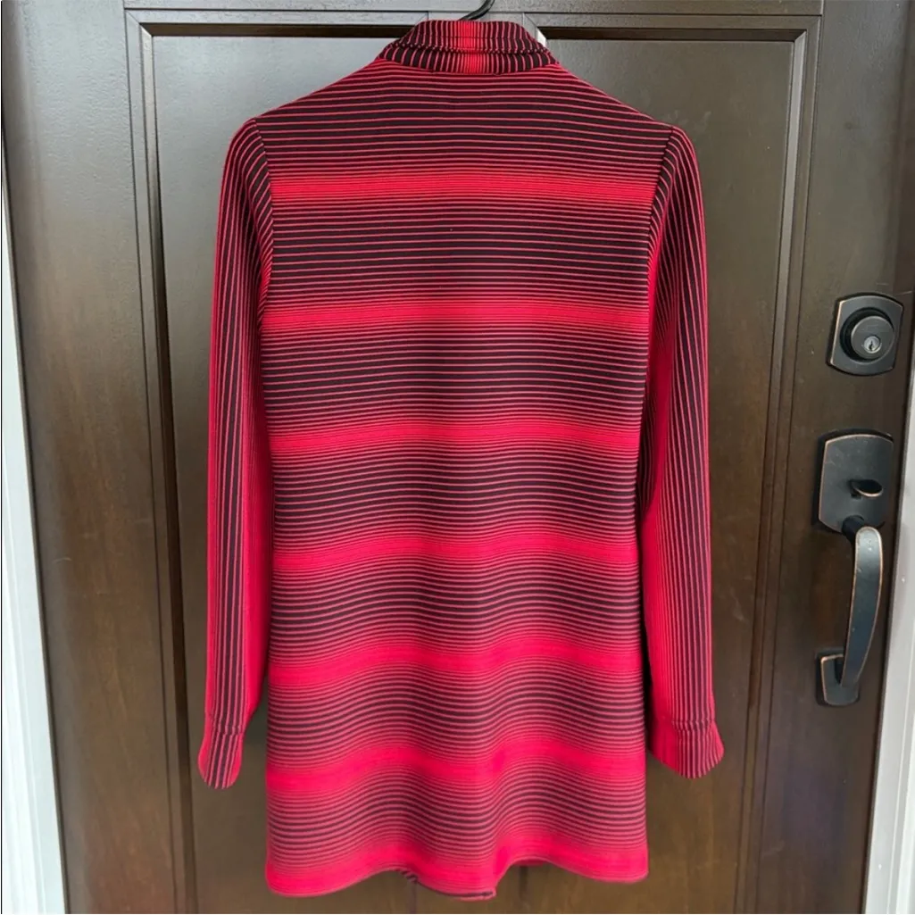 Like New Joseph Ribkoff Long Line Striped Button Front Jacket Top Red Black Sz 6 - Image 10