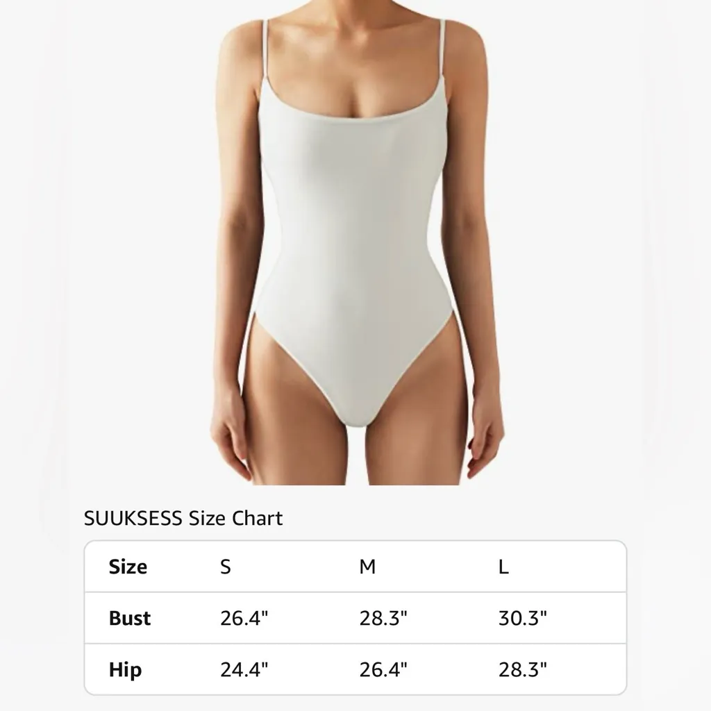 NEW SUUKSESS Sexy Square Neck Thong Bodysuit Backless Cami Bodysuit Top M White Size M - Image 6
