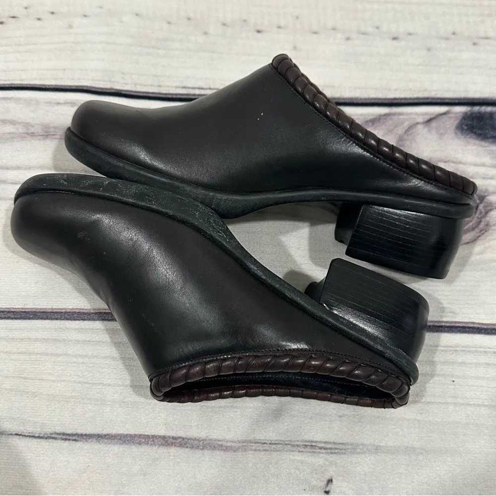 Cole Haan Womens Shoes Black Leather Mules Slides Brown Rope Edging Sz 6 - Image 4