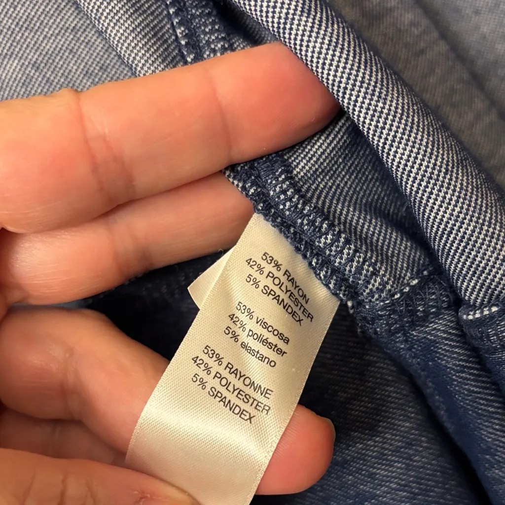 Zenergy by Chico's Size 1 M/L Blue Denim Moto Jacket Hoodie Sweatshirt Size M - Image 14