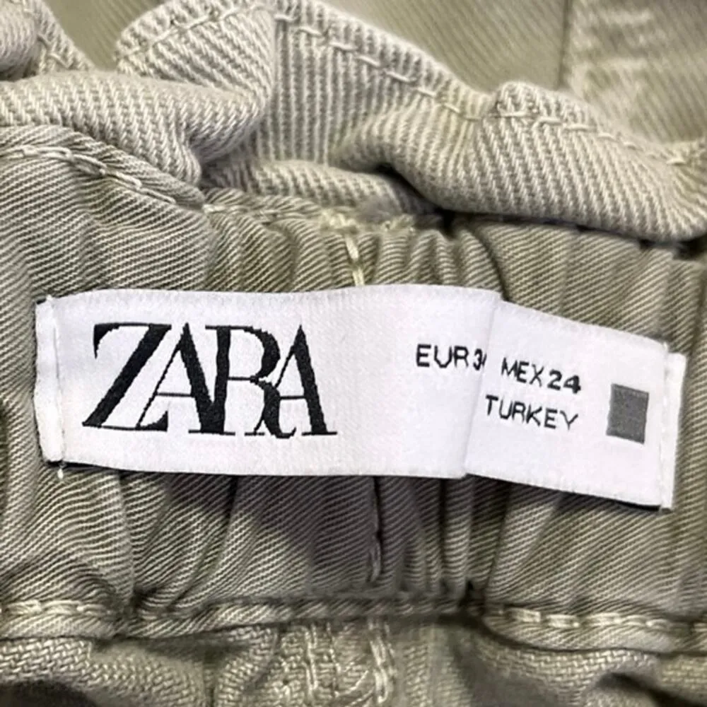 Zara Women's Olive Green High Waisted Paperbag Cropped Denim Jeans Size 2 - Image 4