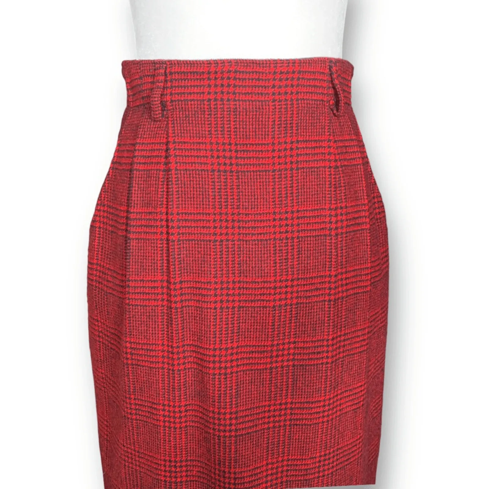 Vintage Woolrich Red Burgundy Plaid High Waisted Wool Skirt Size 6 USA Made - Image 2