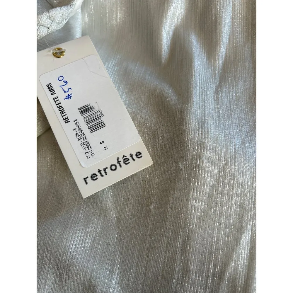 Retrofete Yesi Pleated Lamé Gown Metallic White Womens Size Small - Image 9