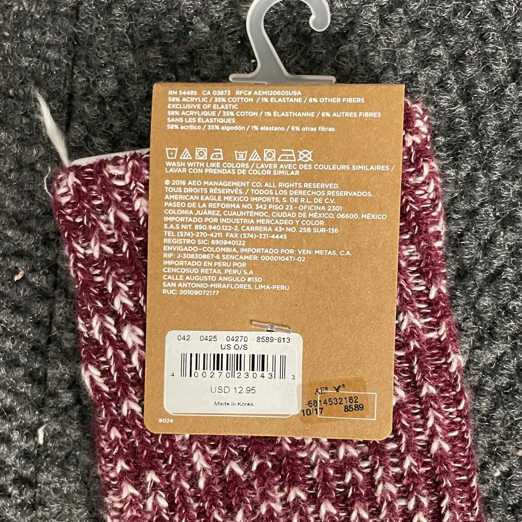 New American Eagle Ribbed Boot Socks womens Red White Marled thick tall - Image 3