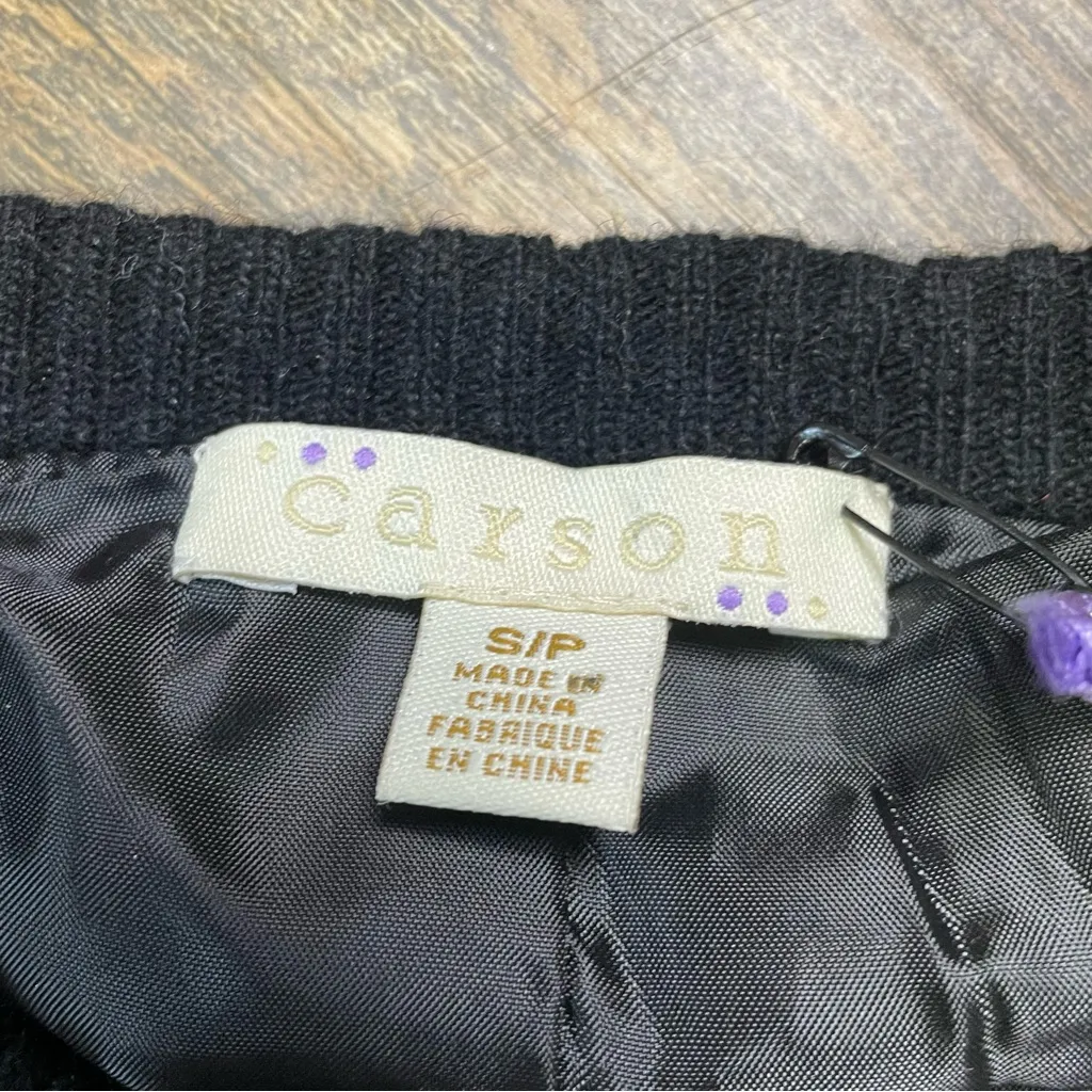 NEW Carson Sweater Cardigan Coat Black Floral Embroidered Womens Small Wool - Image 3