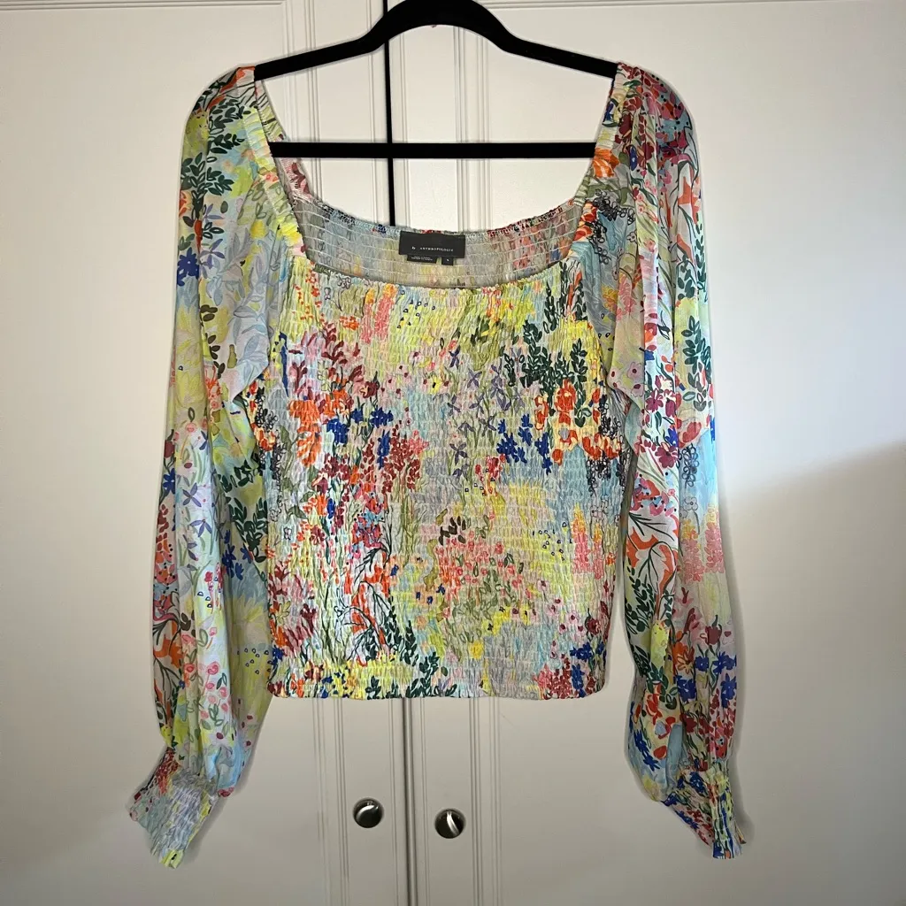 Anthropologie Floral Smocked Blouse - Image 3
