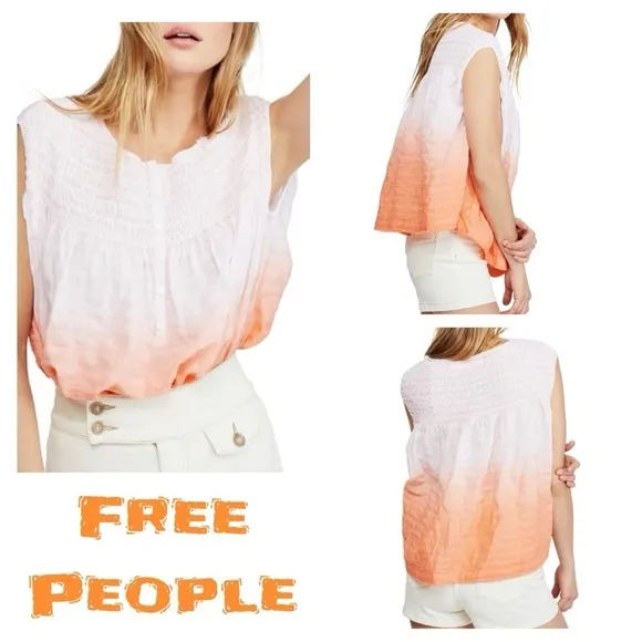 Free People Little Bit of Something Ombre Blouse sleeveless pink orange - Image 2