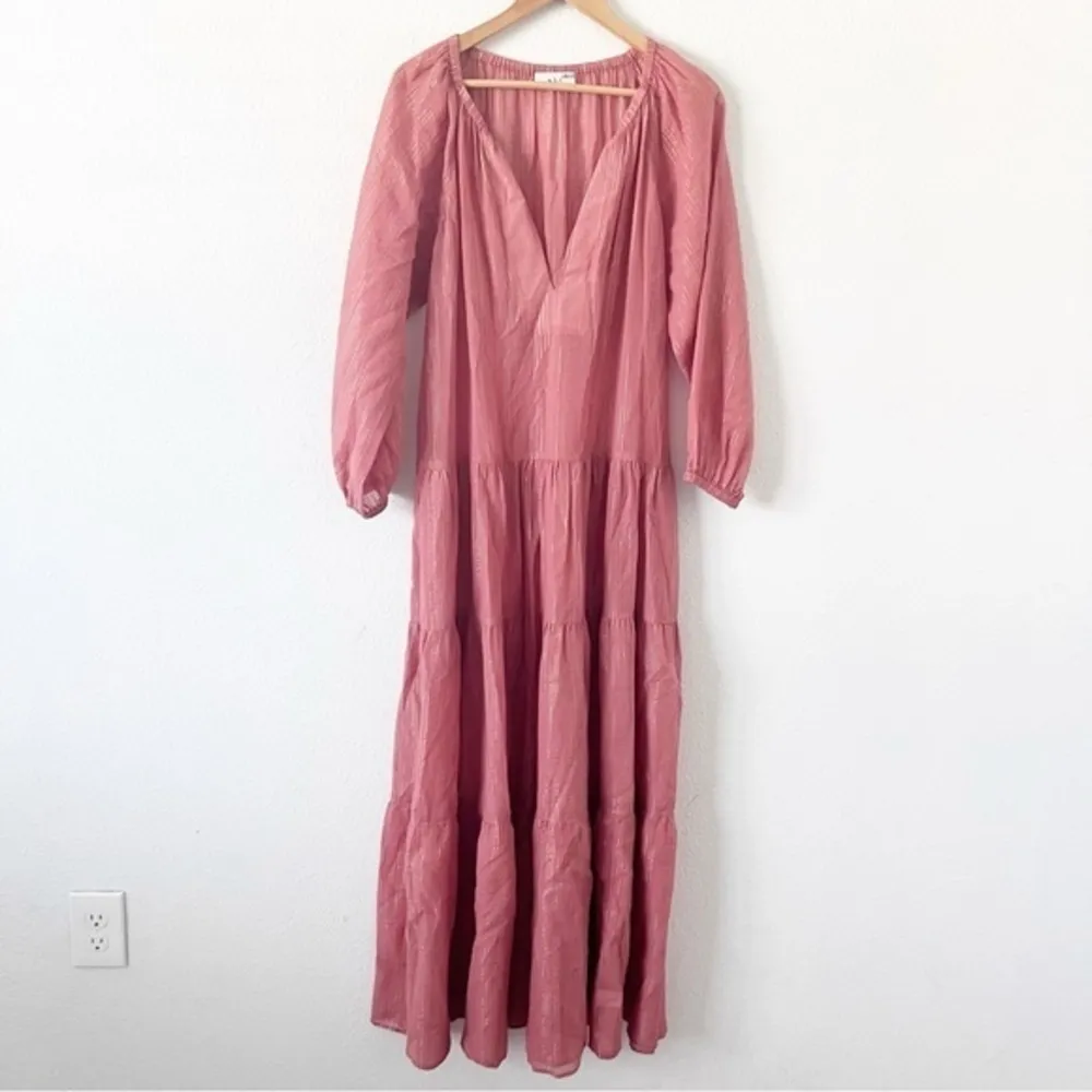 A.L.C Salmon Pink Metallic Long Sleeve Maxi Dress - Image 2