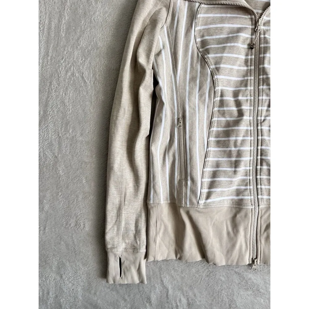 Lululemon Womens 10 Define Jacket Beige/White Striped Jacket Gym Yoga Pilates Brown - Image 4