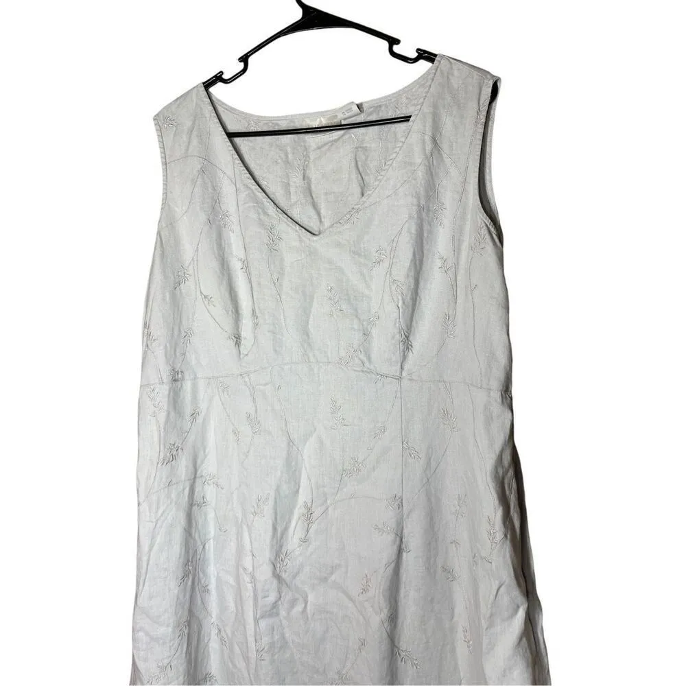 Vintage Elisabeth By Liz Claiborne‎ 100% Linen Embroidered Dress Size 14 - Image 2
