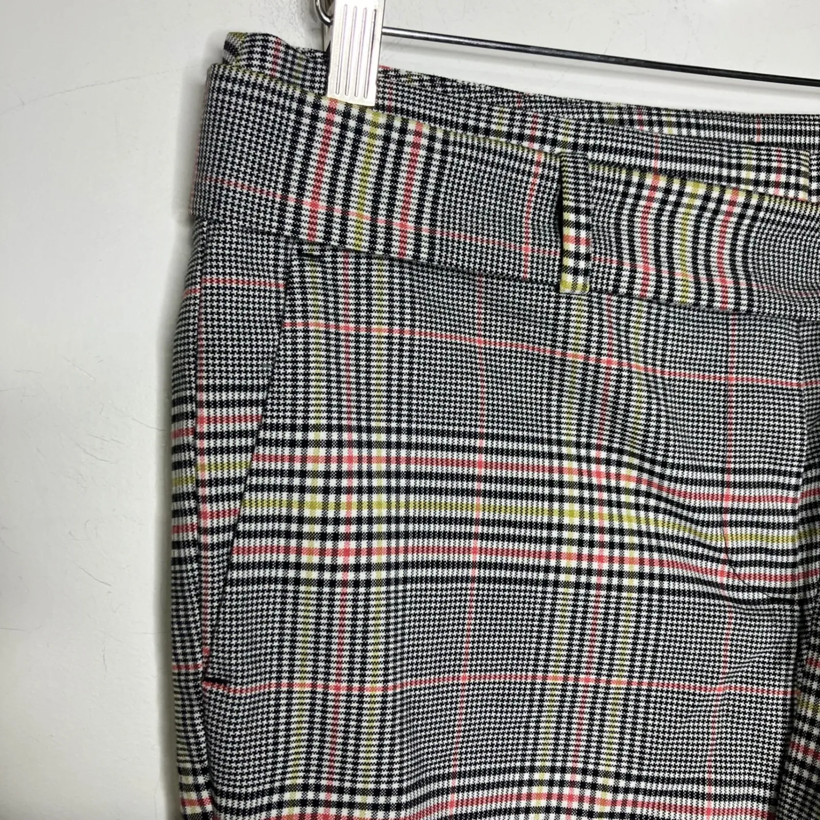 Loft outlet plaid belted straiht leg pants black white women size 6 professional - Image 2