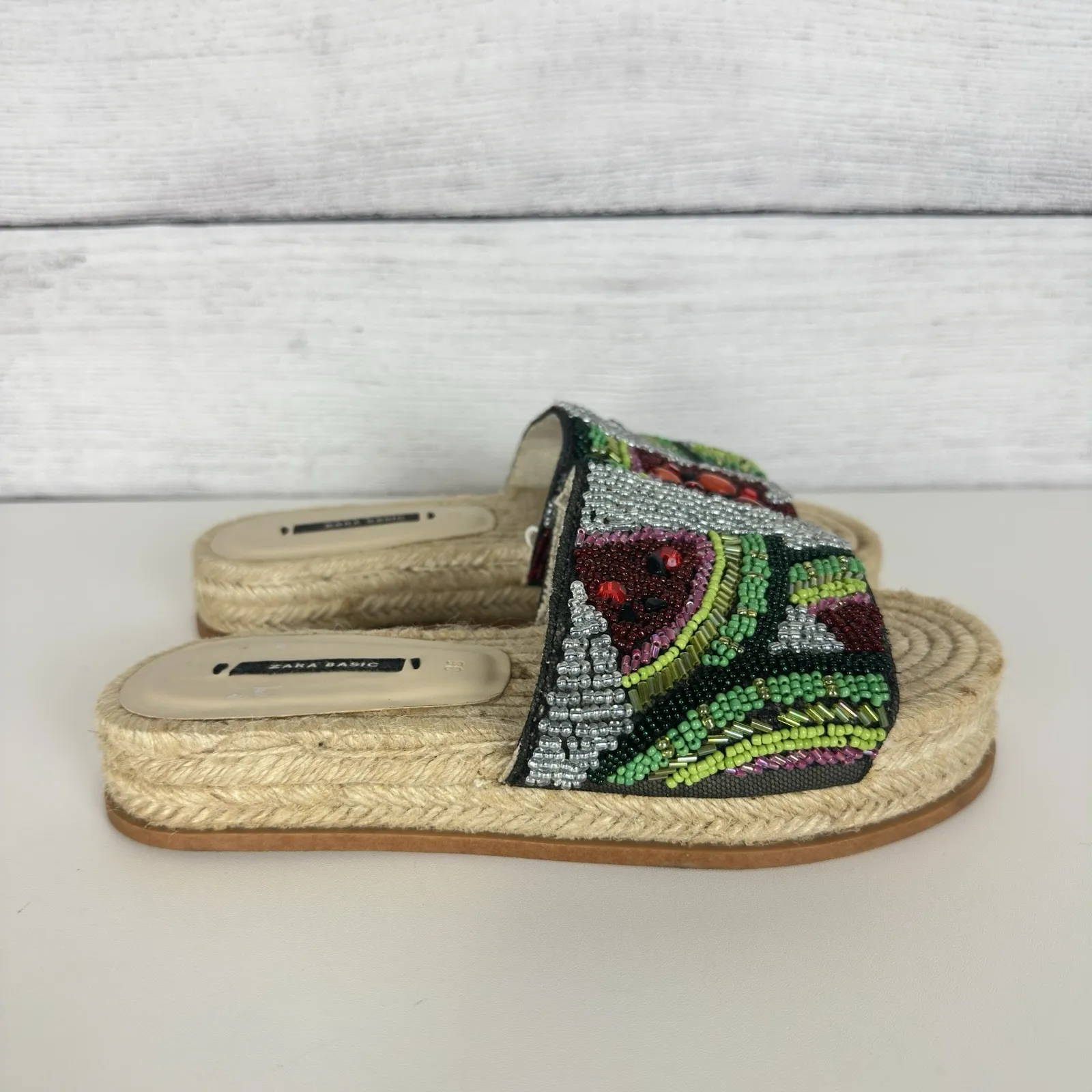 ZARA Beaded Watermelon Espadrille‎ Bohemian Sandals Sz 35/US 5 Colorful Summer - Image 3