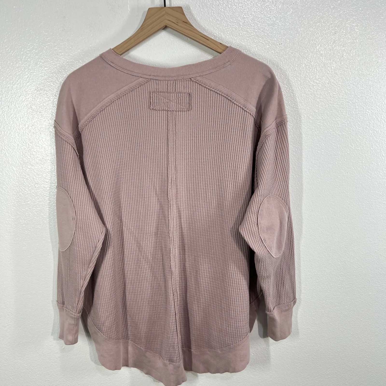 We The Free Free People Catalina Thermal Top Mauve Pink‎ Waffle Knit XS Slouchy - Image 3