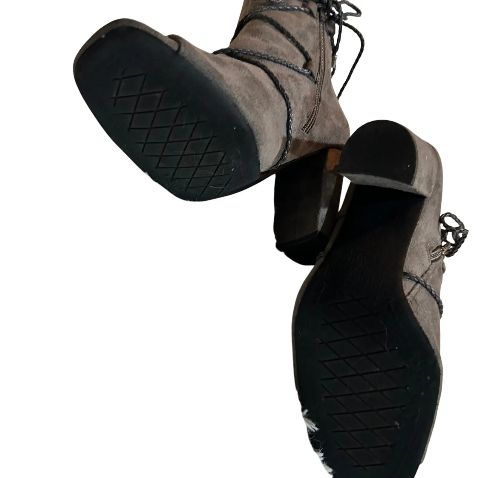 Gray Peep Toe Ankle Booties Lace Up‎ Heel Boots Women's Shoes - Image 5