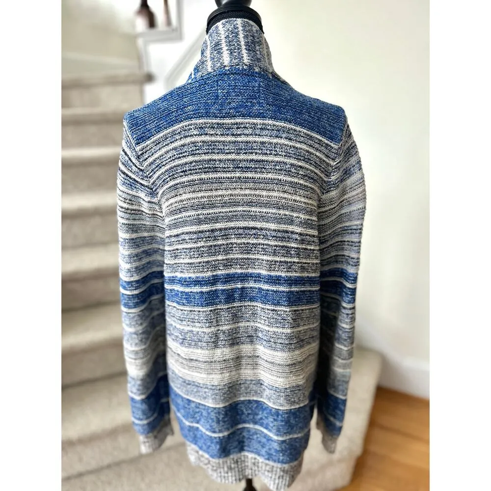 Lucky Brand Blue & White Marled Stripe Open Knit Cardigan - Image 4