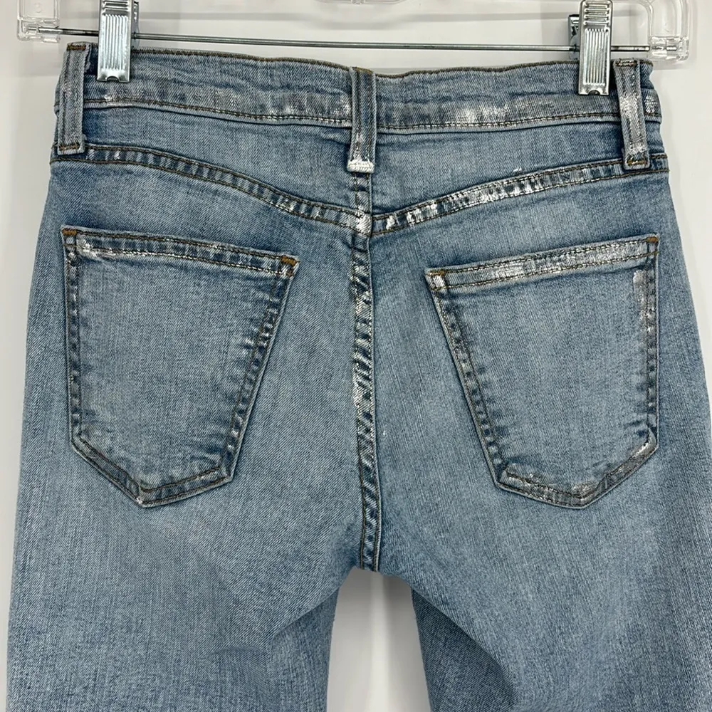 Current/Elliott The Highest Stiletto Distressed Jean Metallic & Raw Hem Size 23 - Image 9
