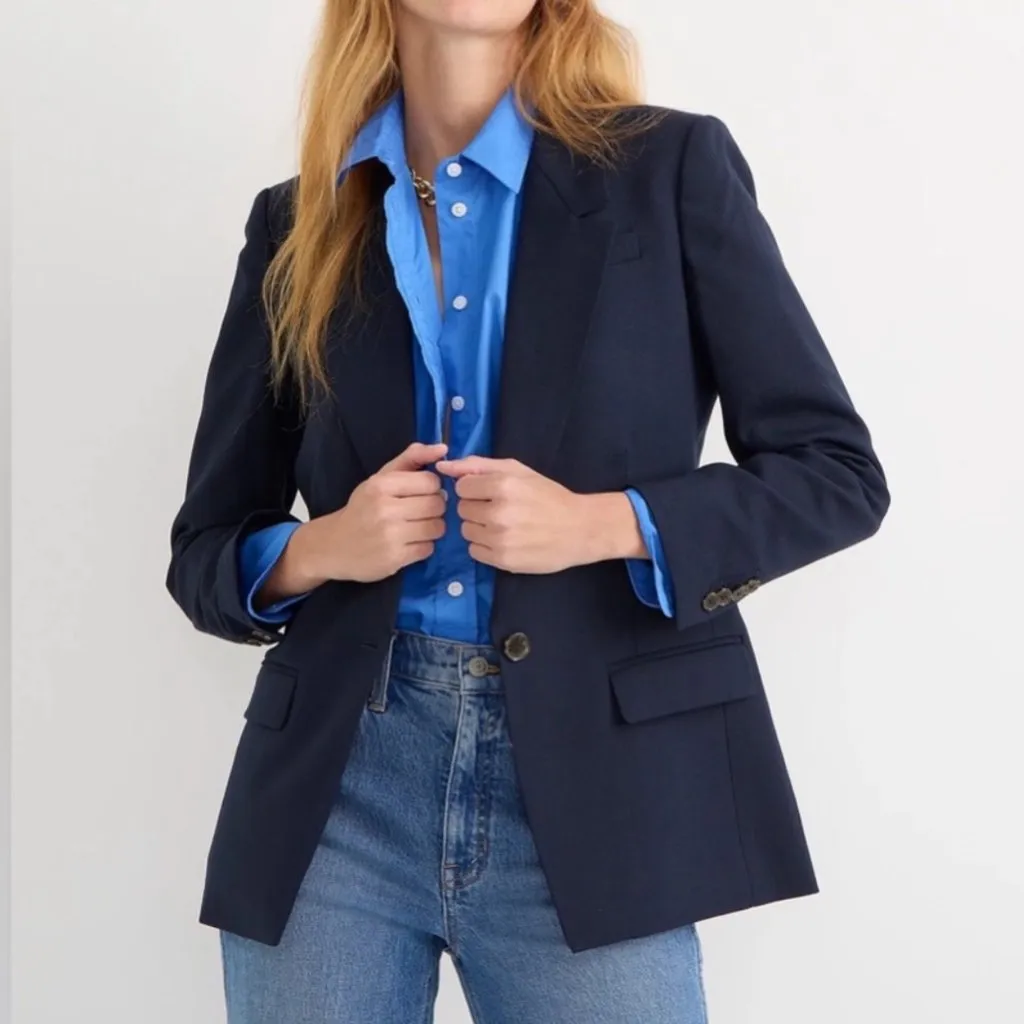 J. Crew Women's Wool Regent‎ Blazer Navy Blue Work Office Business Size 12 - Image 2
