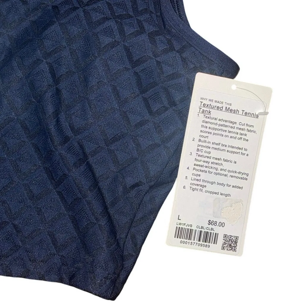NWT Lululemon Large Textured Mesh Tank Club Blue Tennis Top Medium Support Bra - Image 7