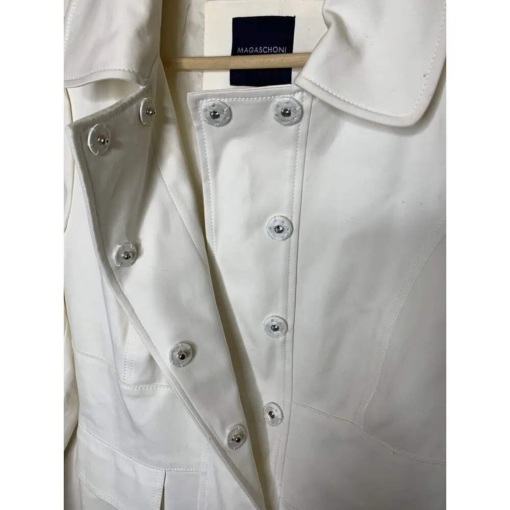 Magaschoni  Collection Womens Size 10 White Jacket Long Coat Patch Pockets - Image 9