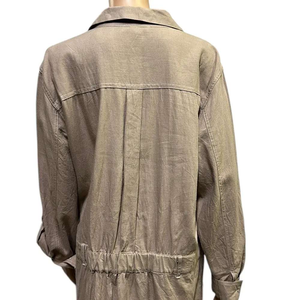 Beachlunchlounge Linen Rayon Blend Khaki Utility Long Sleeve Dress Womens XXL - Image 8