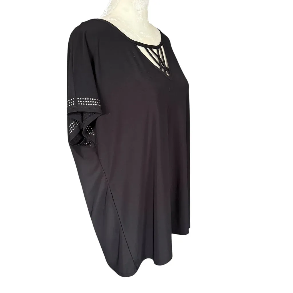 Diana Belle black embellished short sleeve blouse women's size XL - Image 2