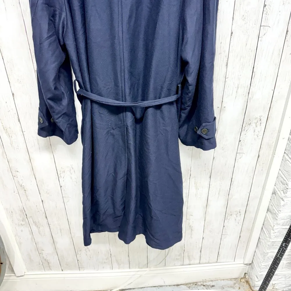 Vintage Reporter Coat Large Navy Collared Button Belted Split Back Long Peacoat Blue - Image 9