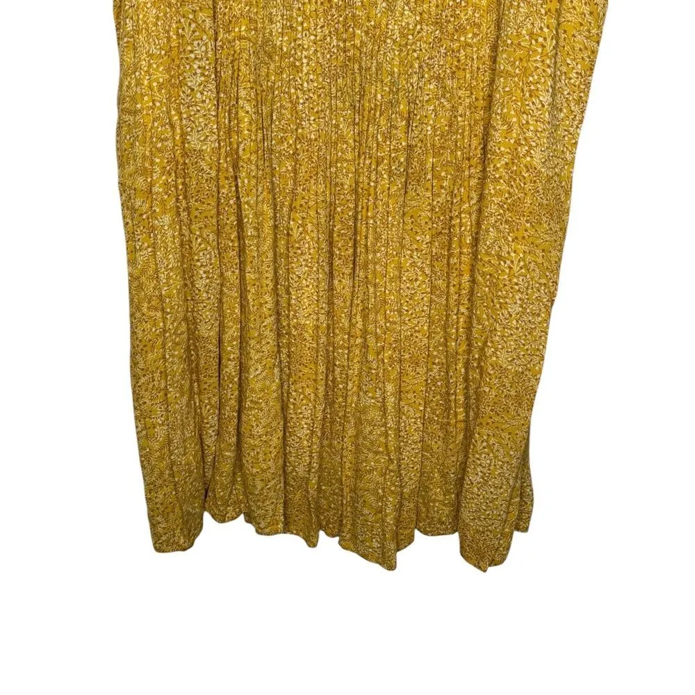 Old Navy Women's Dress Pleated Bodice Floral Silk Sleeveless Lined Mustard Sz.XL - Image 4