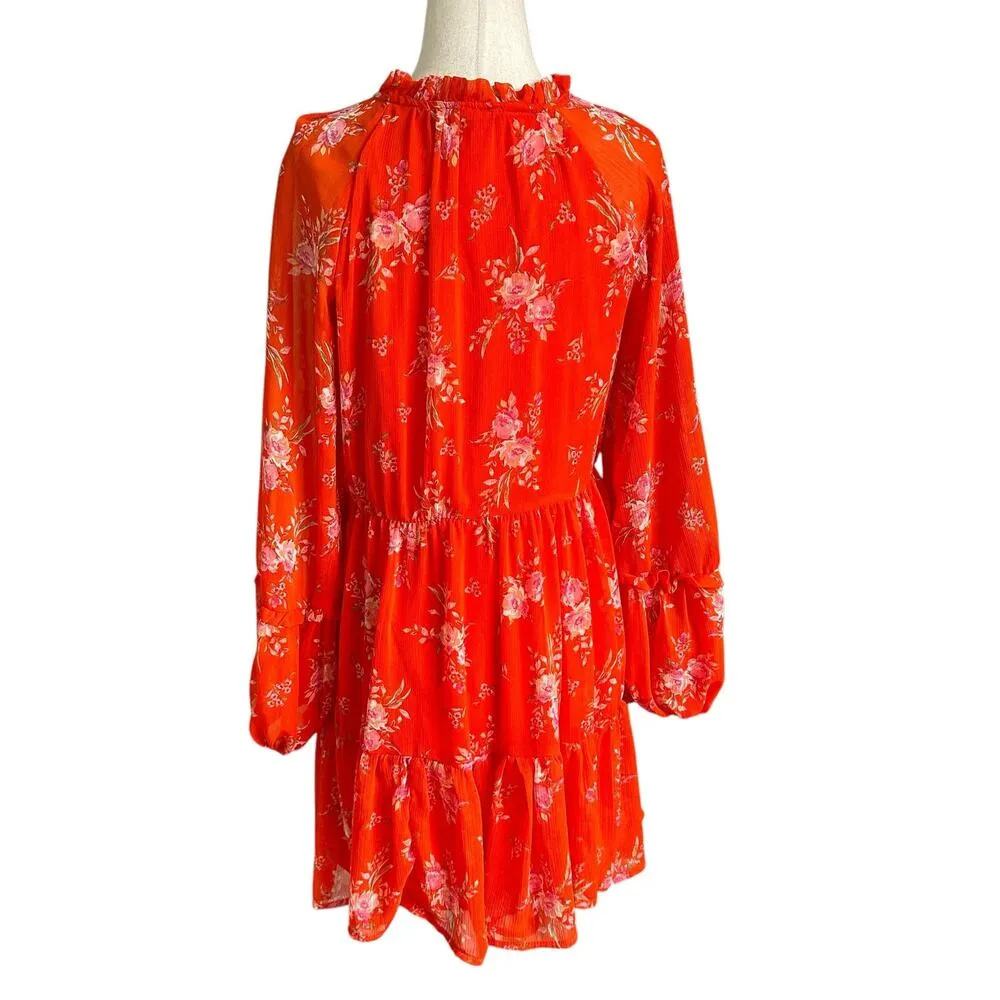 Vince Camuto Orange Floral Lined Blouse Women Top Size XS | 62-7 - Image 2