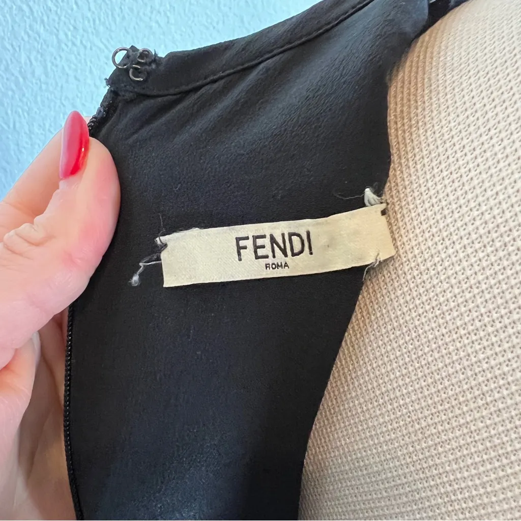 FENDI black pleated long sleeve dress with high neck above the knee silhouette - Image 9