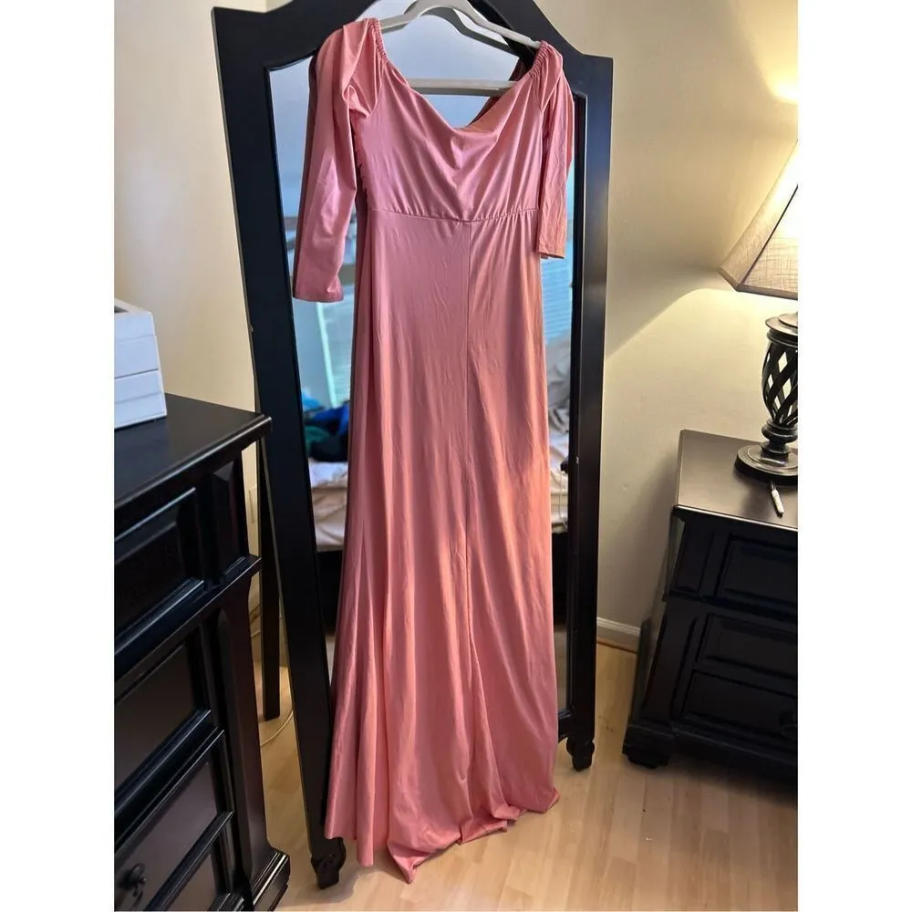 NEW pink MAXI EMPIRE WAIST DRESS GOWN PHOTOSHOOT SMALL - Image 2