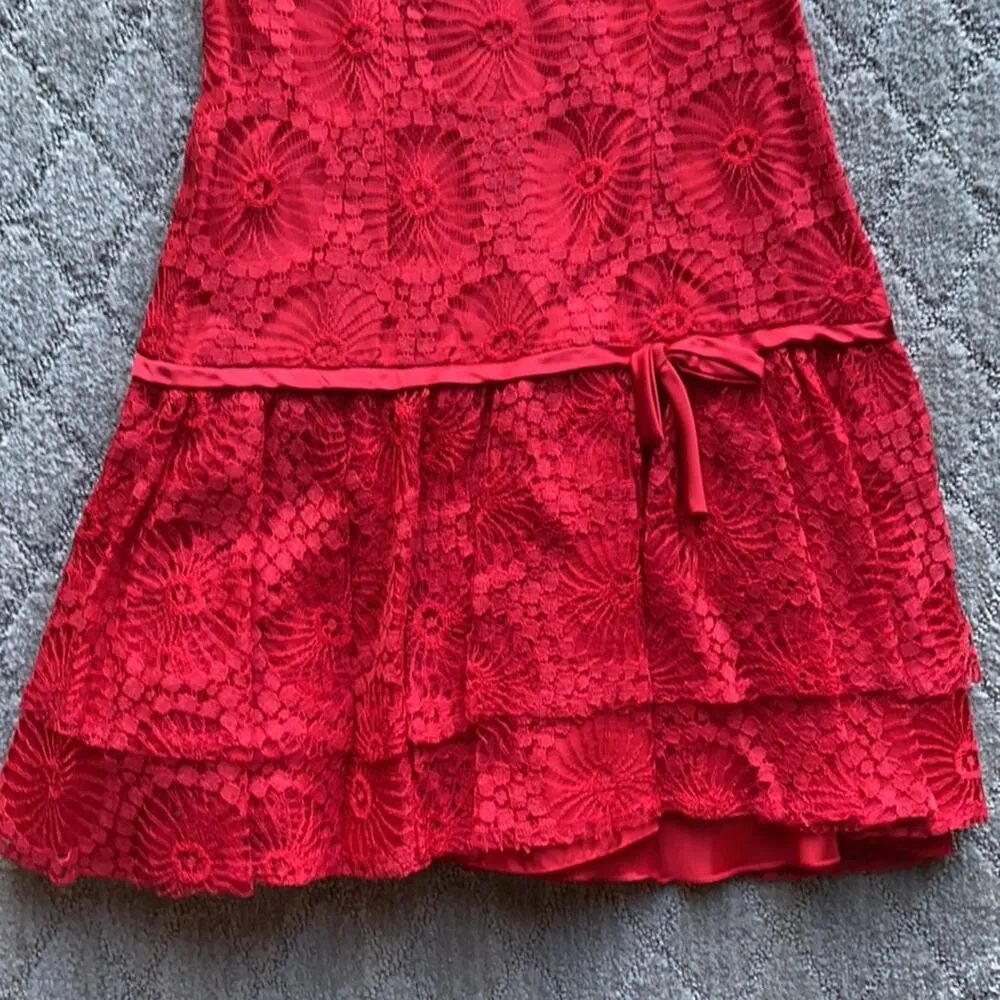 Vintage Lilli Diamond California red lace tiered dress 50s size XS holiday - Image 5